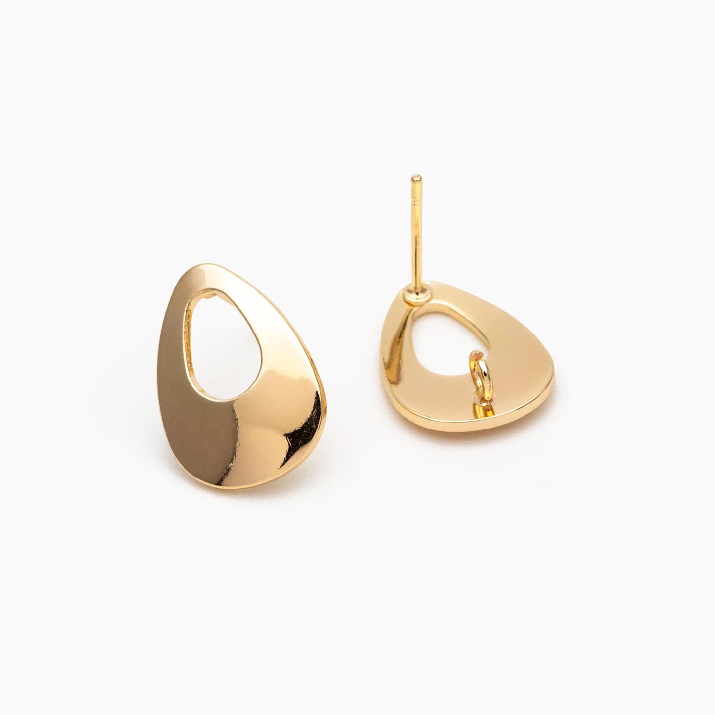 10pcs Gold Teardrop Ear Post with Loop, 17x12mm, 18K Gold Plated Brass Geometric Earring Studs (GB-441)