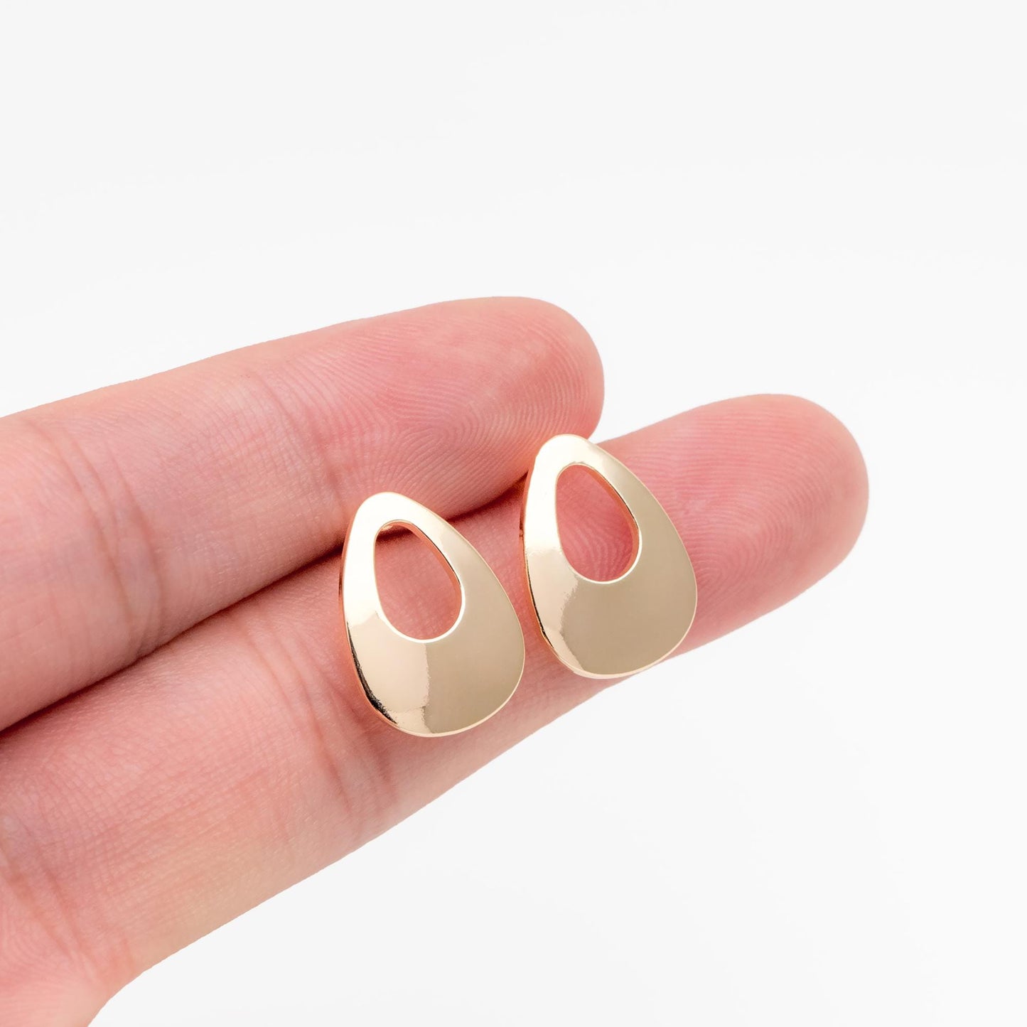 10pcs Gold Teardrop Ear Post with Loop, 17x12mm, 18K Gold Plated Brass Geometric Earring Studs (GB-441)