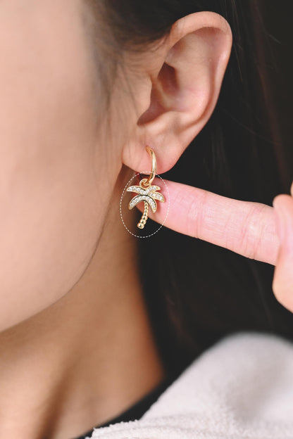 4pcs CZ pave Gold Tree Charms 16x12mm, 18K Gold plated Brass Coconut Palm Pendants (GB-2374-C)