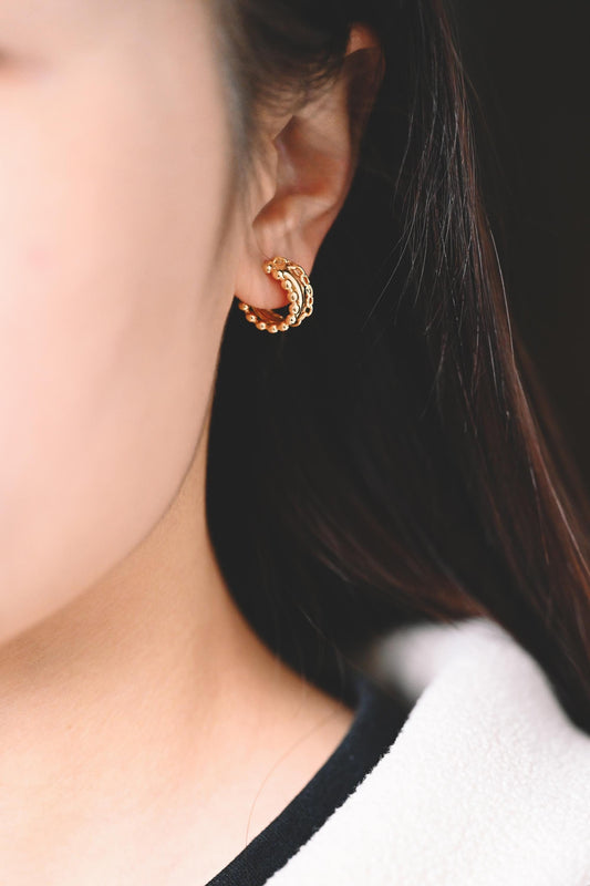 10pcs Gold Round Circle Ear Posts 14mm, Gold plated Brass, Geometric Loop Stud Earrings (GB-2051)