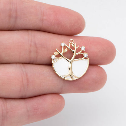 4pcs CZ pave Gold Life Tree Charm, Black / White Enamel, Earring Findings, Jewelry Making, Diy Material, Jewelry Supplies (GB-2054-1)