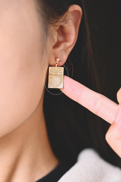 4pcs CZ Pave Sun Rectangle Charm Pendant, Jewelry Findings, Jewelry Making, Diy Material, Jewelry Supplies (GB-1311-F)