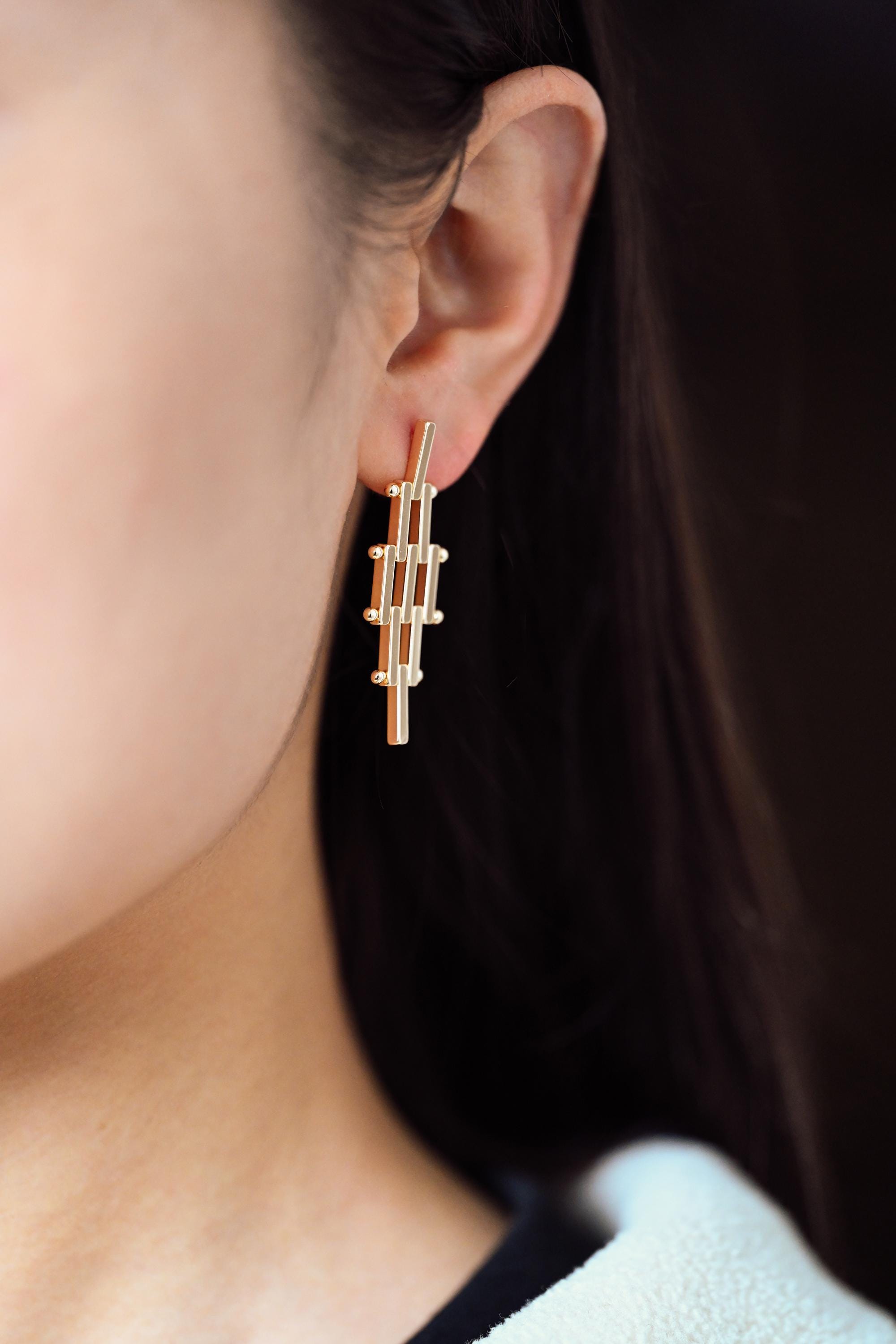 4pcs Dangle Bar Ear Posts, Stud Earrings Findings, Geometric Earring Components (GB-3365)