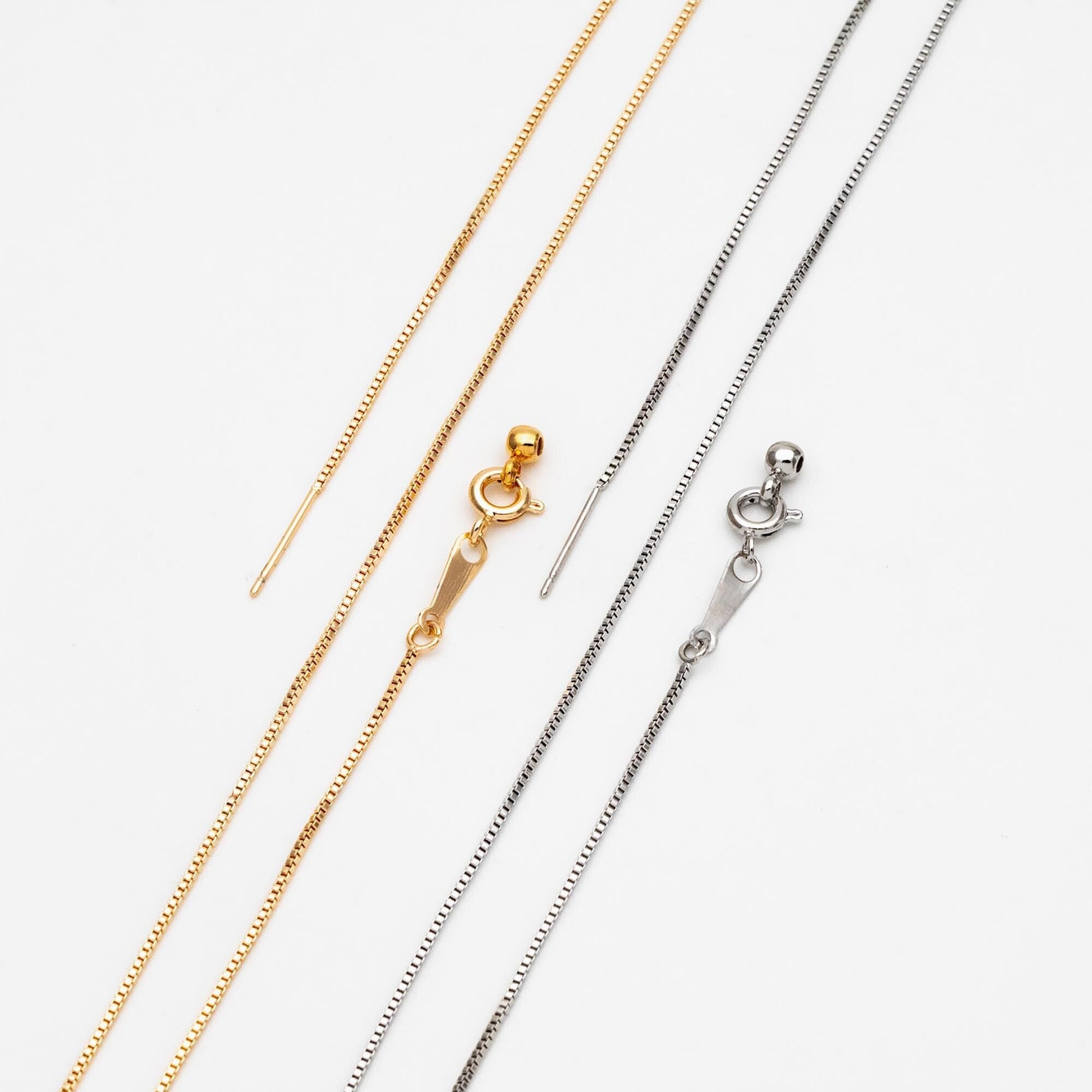 Gold/ Silver Box Chain Adjustable Necklace 0.9mm, Gold/ Rhodium plated Brass Finished Dainty Necklace, 20 Inch Ready to Wear (#LK-586)