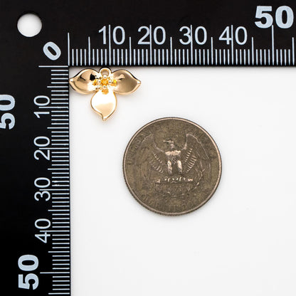 4pcs Gold Flower Charms 13x17mm, 18K Real Gold plated Brass, Floral Earring Pendants (GB-978-D)