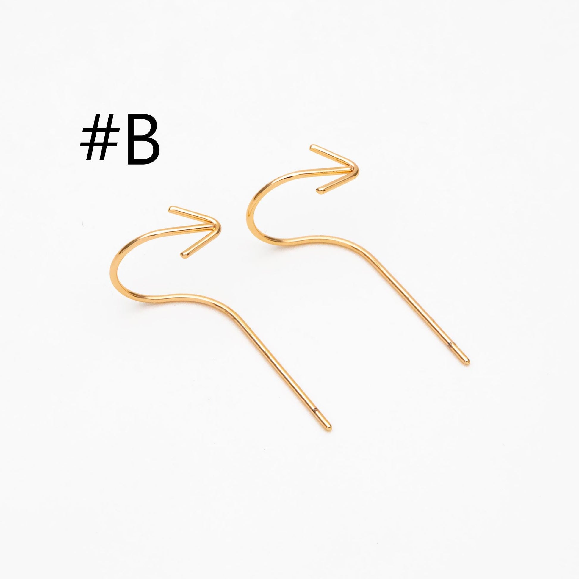 10pcs Gold Arrow Earring Hooks, 18K Gold Plated Brass, Simple Earwire Earrings (GB-4605)