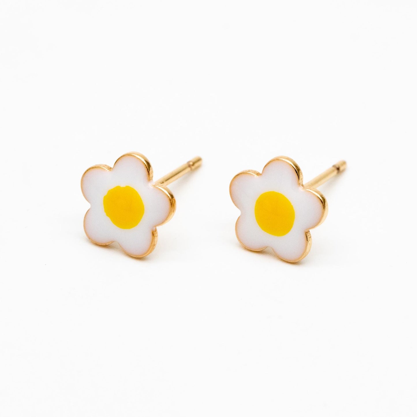 10pcs Gold Enamel Egg Flower Earrings, Gold Plated Brass, Floral Stud Earrings (GB-4608)