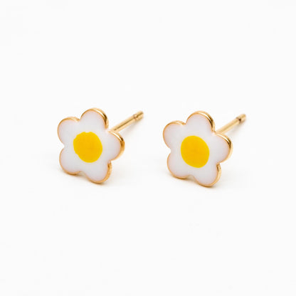 10pcs Gold Enamel Egg Flower Earrings, Gold Plated Brass, Floral Stud Earrings (GB-4608)