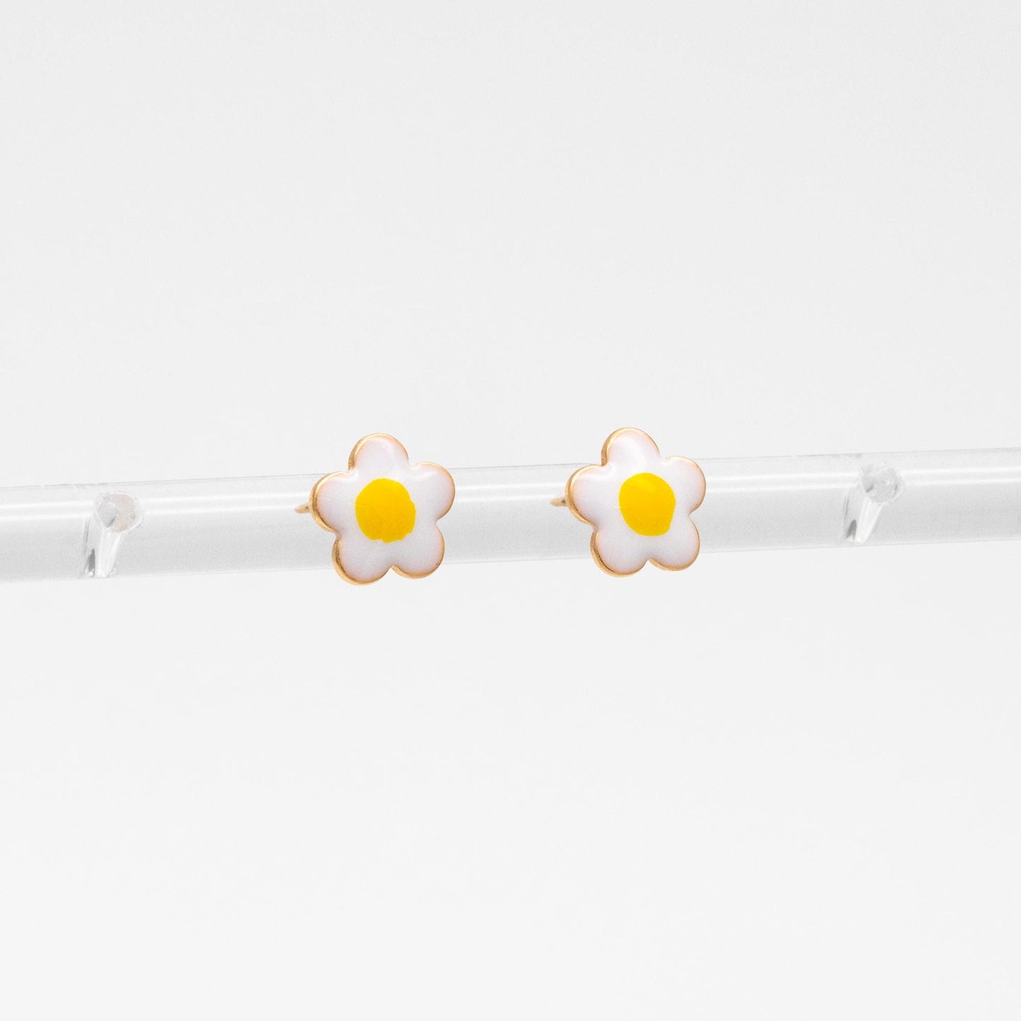 10pcs Gold Enamel Egg Flower Earrings, Gold Plated Brass, Floral Stud Earrings (GB-4608)