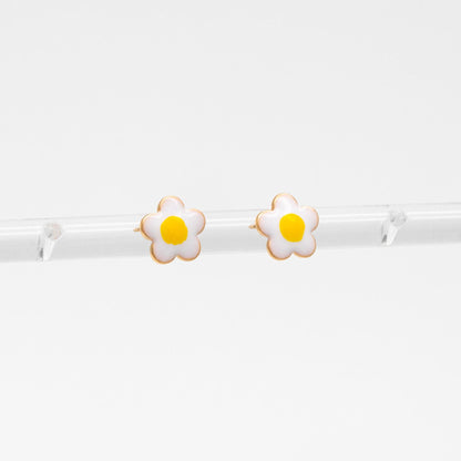 10pcs Gold Enamel Egg Flower Earrings, Gold Plated Brass, Floral Stud Earrings (GB-4608)
