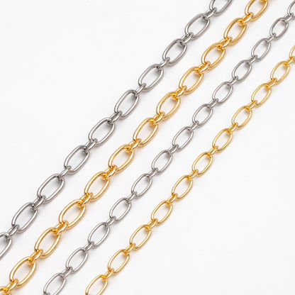 Gold/ Rhodium plated Brass Oval Cable Chains 4/ 4.7mm, Figaro Chain Supplies Wholesale (#LK-329)/ 1 Meter=3.3 ft