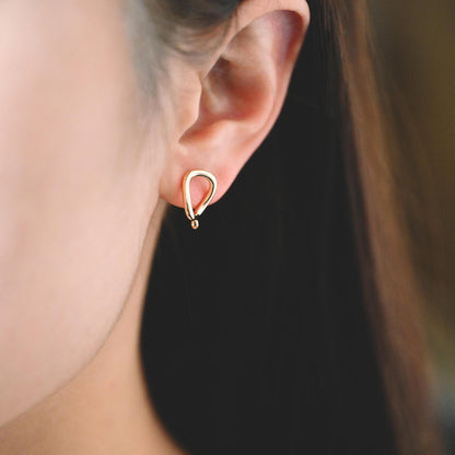 10pcs Gold Oval Ear Posts, 18K Gold plated Brass, Minimalist Earring Supplies (GB-2161)