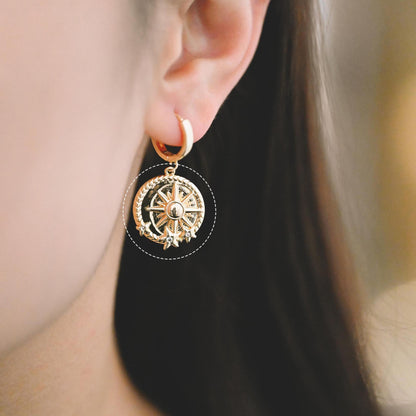 4pcs Gold Sun and Star Charms 20x17mm, 18K Gold plated Brass, CZ pave Sun Disc Pendants (GB-1232-H)