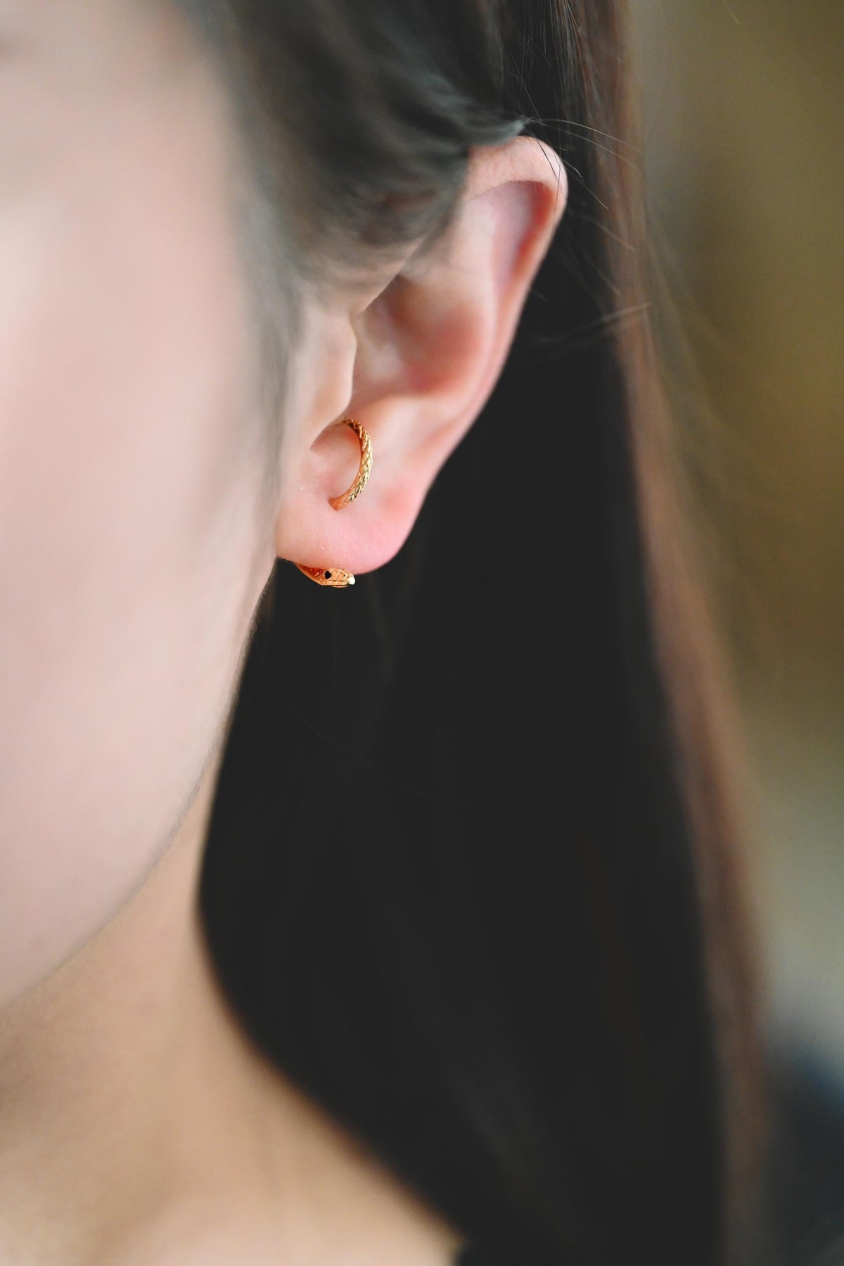 4pcs Gold Snake Front Back Earrings, Gold Plated Brass Snake Ear Jacket (GB-4070)