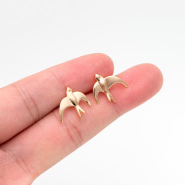 10pcs Gold Brushed Swallow Earrings 14x14mm, 18K Real Gold Plated Brass Bird Stud Earrings (GB-4620)