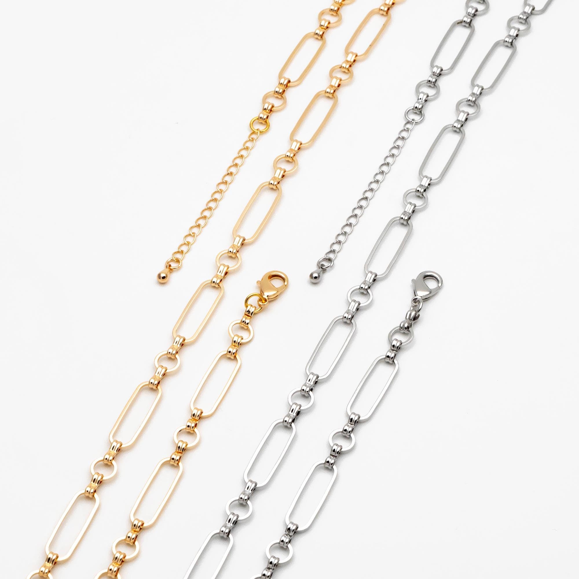 Gold/ Rhodium Long Oval Link Chain, Adjustable Bracelet/ Anklet/ Necklace, Ready to Wear (LK-435)