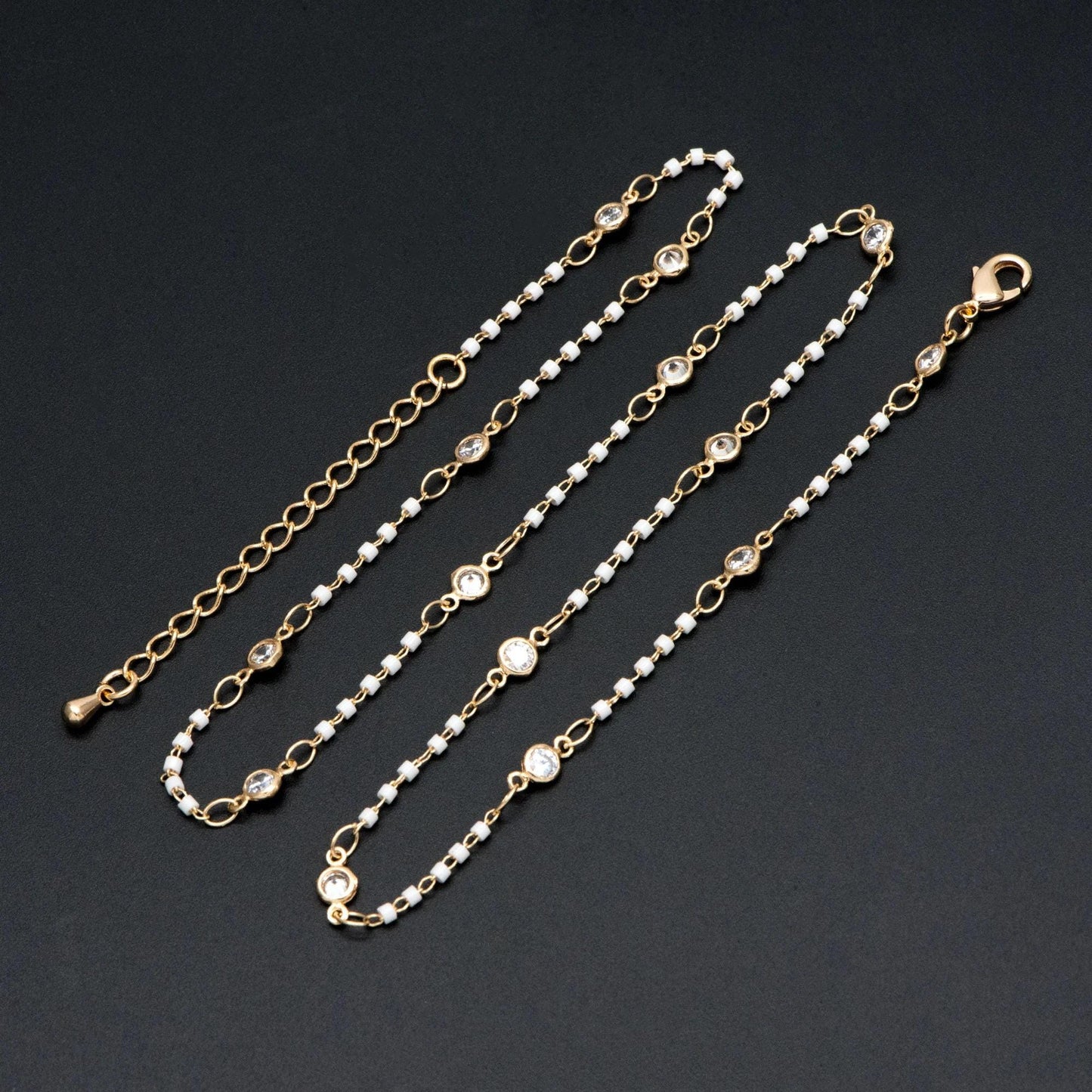 Black/ White/ Red Miyuki Seed Bead Chain Bracelet/ Anklet/ Necklace with Extender, Adjustable Jewelry Set, Ready to Wear (#LK-437)