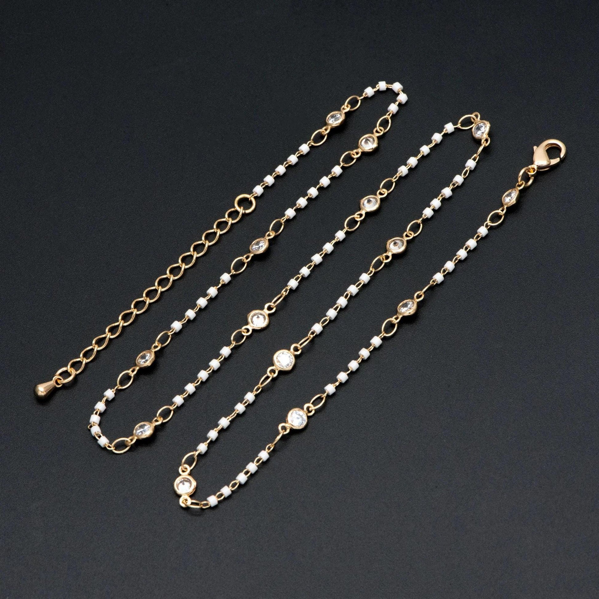 Black/ White/ Red Miyuki Seed Bead Chain Bracelet/ Anklet/ Necklace with Extender, Adjustable Jewelry Set, Ready to Wear (#LK-437)