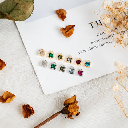 10pcs CZ Pave Gold/ Silver tone Square Charms, Mini Cube Pendants 4x6mm, Gold/ Rhodium plated Brass, Multi Colors (GB-1025)