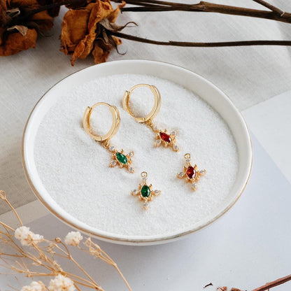 10pcs CZ pave Emerald Charm 17x11mm, Gold Plated Brass Cross Charm Pendant (GB-1276)