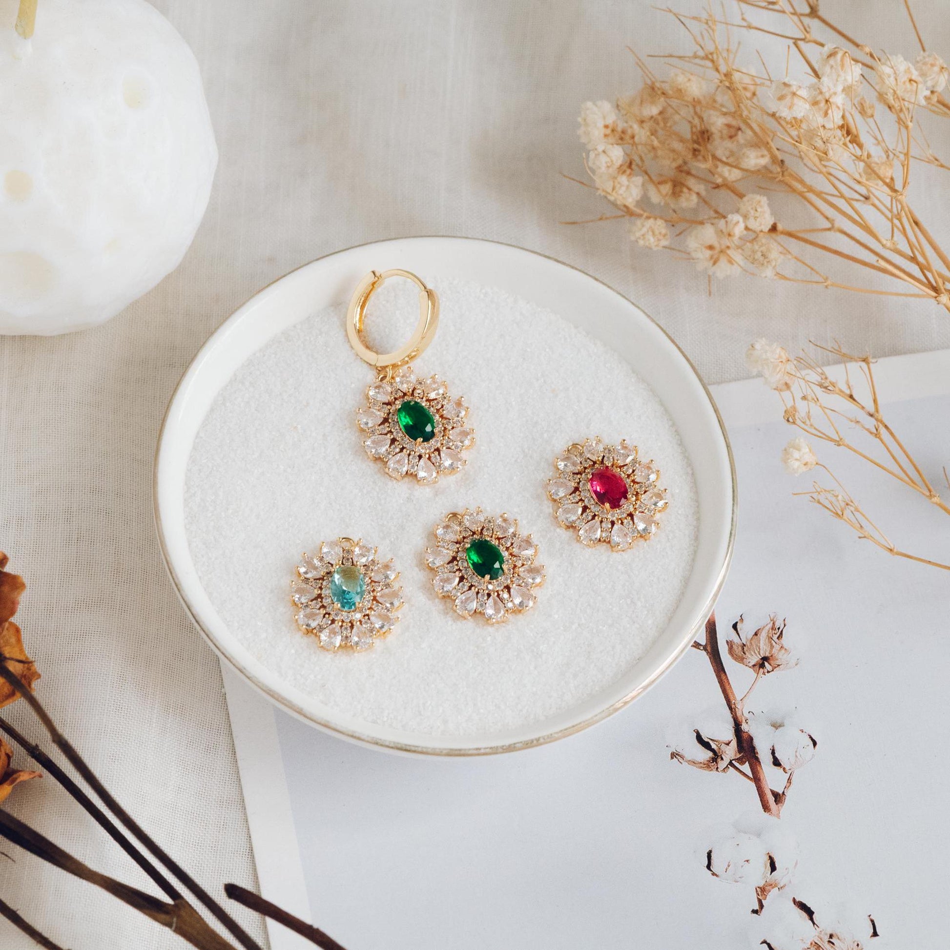 4pcs CZ Pave Gold Earring Charm, Cubic Drop Pendant, Cubic Charm, Bridal Earring, Wedding Jewelry, Wedding Earrings Charm (GB-3011)