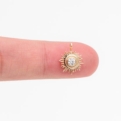 10pcs CZ Pave Gold Sun Charms 13x10mm, 18K Gold plated Brass Dainty Sun Pendants (GB-1658-C)