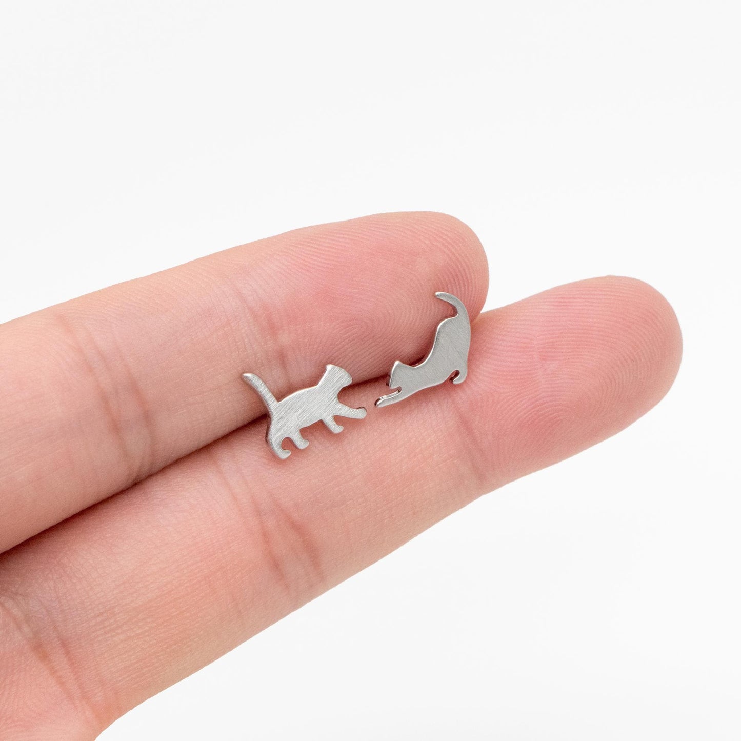 10pcs Gold/ Silver Cat Asymmetry Earrings, Gold/ Rhodium Plated Brass Minimalist Stud Earrings (GB-4094-A)