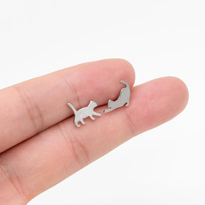 10pcs Gold/ Silver Cat Asymmetry Earrings, Gold/ Rhodium Plated Brass Minimalist Stud Earrings (GB-4094-A)