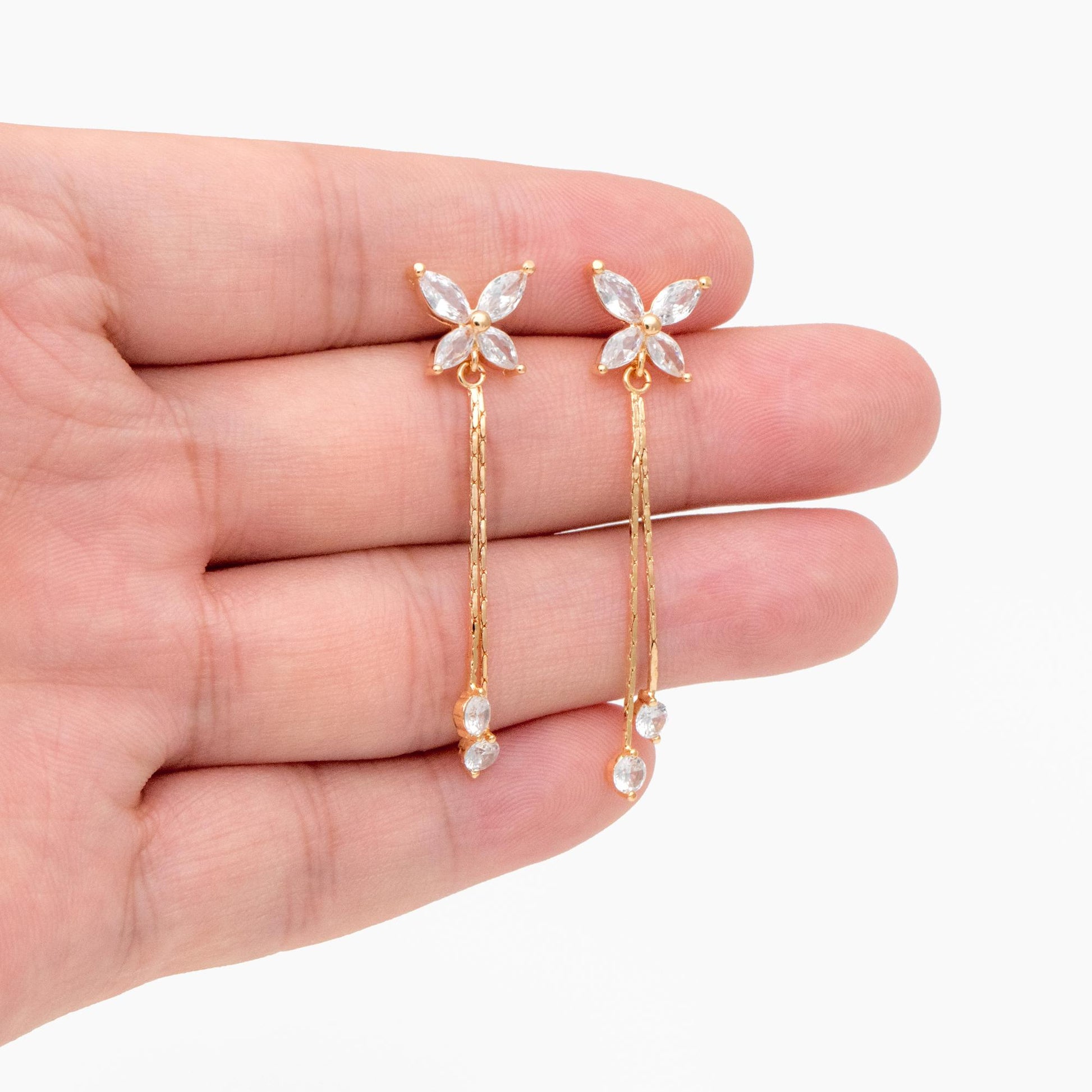 4pcs CZ Pave Gold Butterfly Tassel Earrings, Dianty Butterfly Ear Studs, Jewelry Supplies (GB-4609)