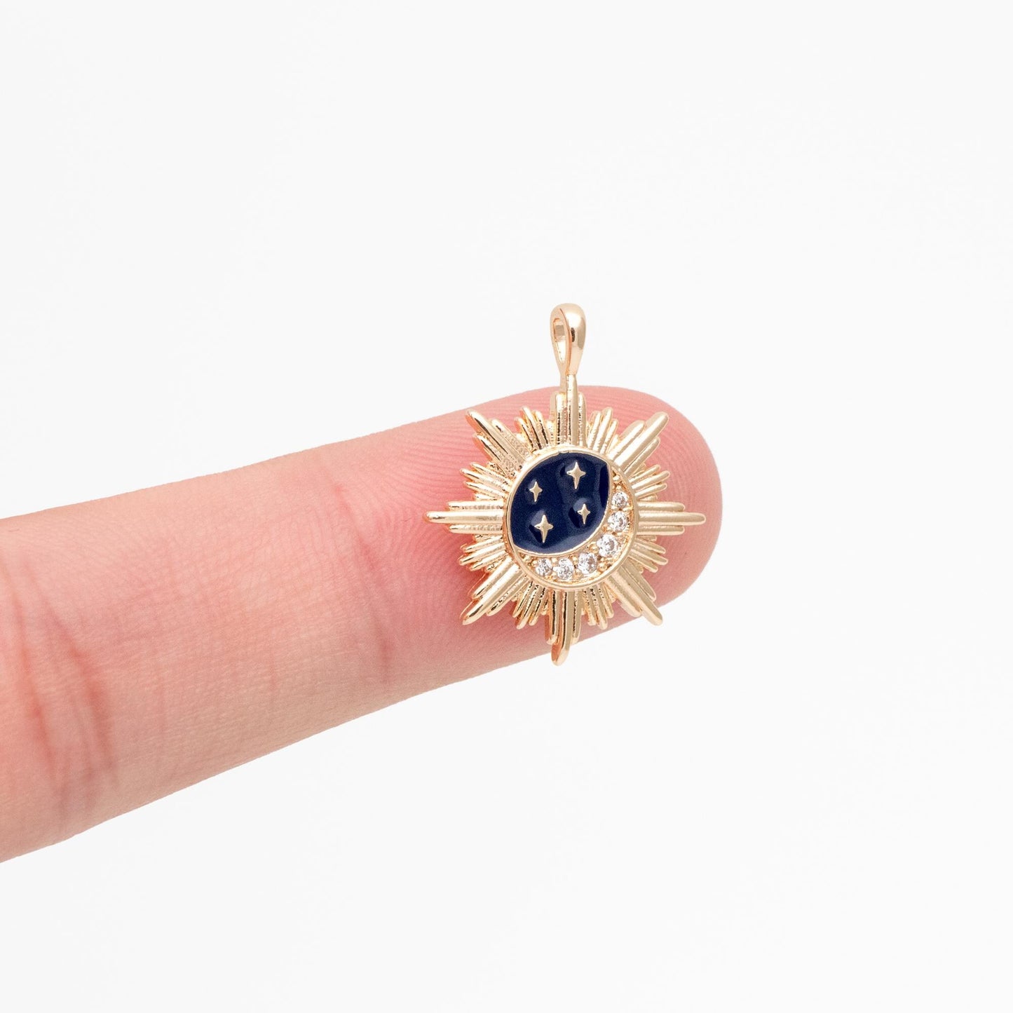 4pcs CZ Pave Enamel Gold Sun Moon and Star Charms, 18K Gold plated Brass, Jewelry Making, Diy Material, Jewelry Supplies (GB-2991-J)