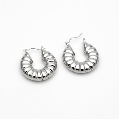 4pcs Silver Tone Circle Earrings 32x30mm, Rhodium plated Brass, Minimalist Hoop Earrings (GB-4591)