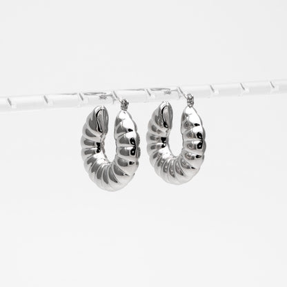 4pcs Silver Tone Circle Earrings 32x30mm, Rhodium plated Brass, Minimalist Hoop Earrings (GB-4591)
