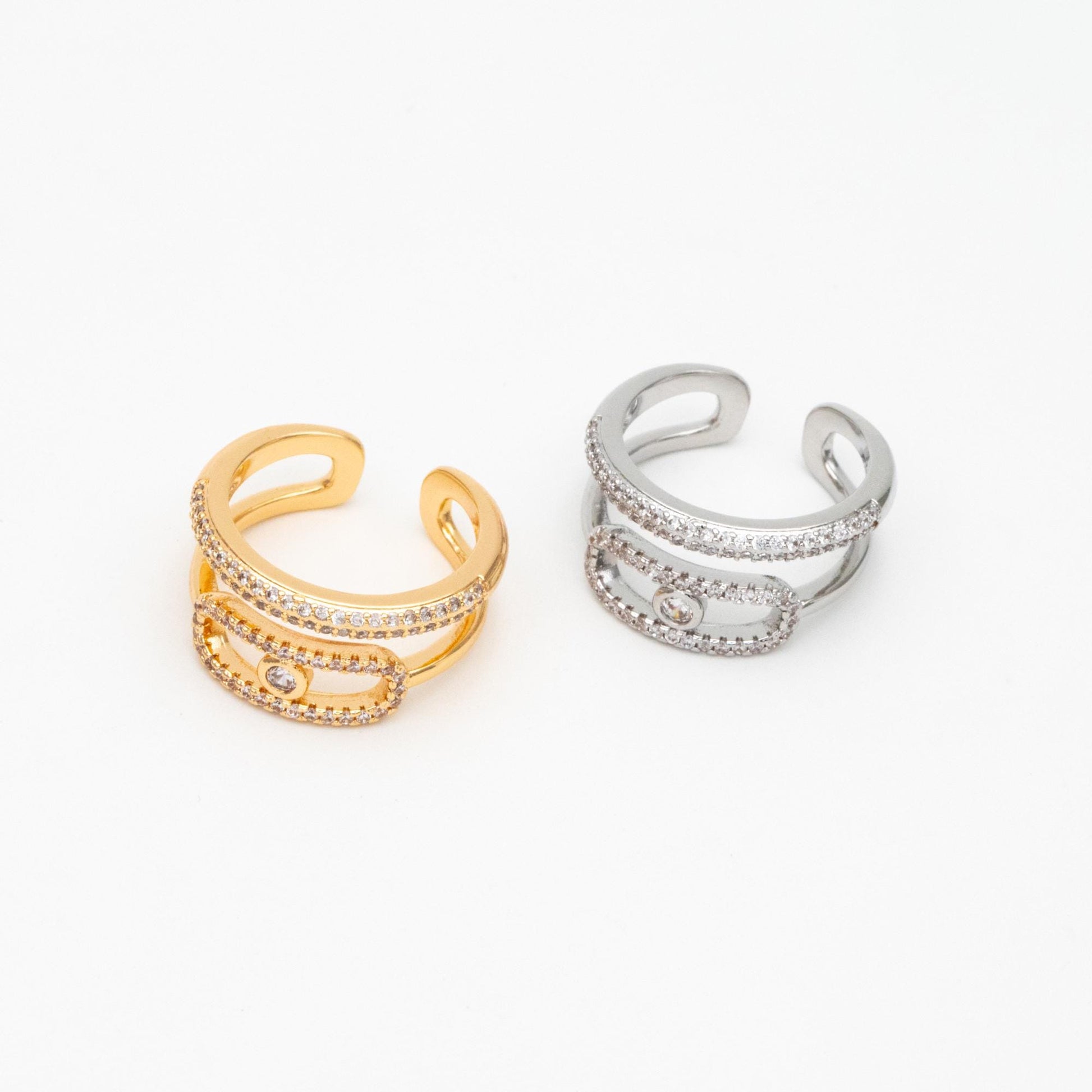 4pcs CZ Pave Double Band Circle Ring, Evil Eye Ring, Weeding Ring, Fashion Rings, Dainty Rings, Adjustable Ring (#GB-4612)