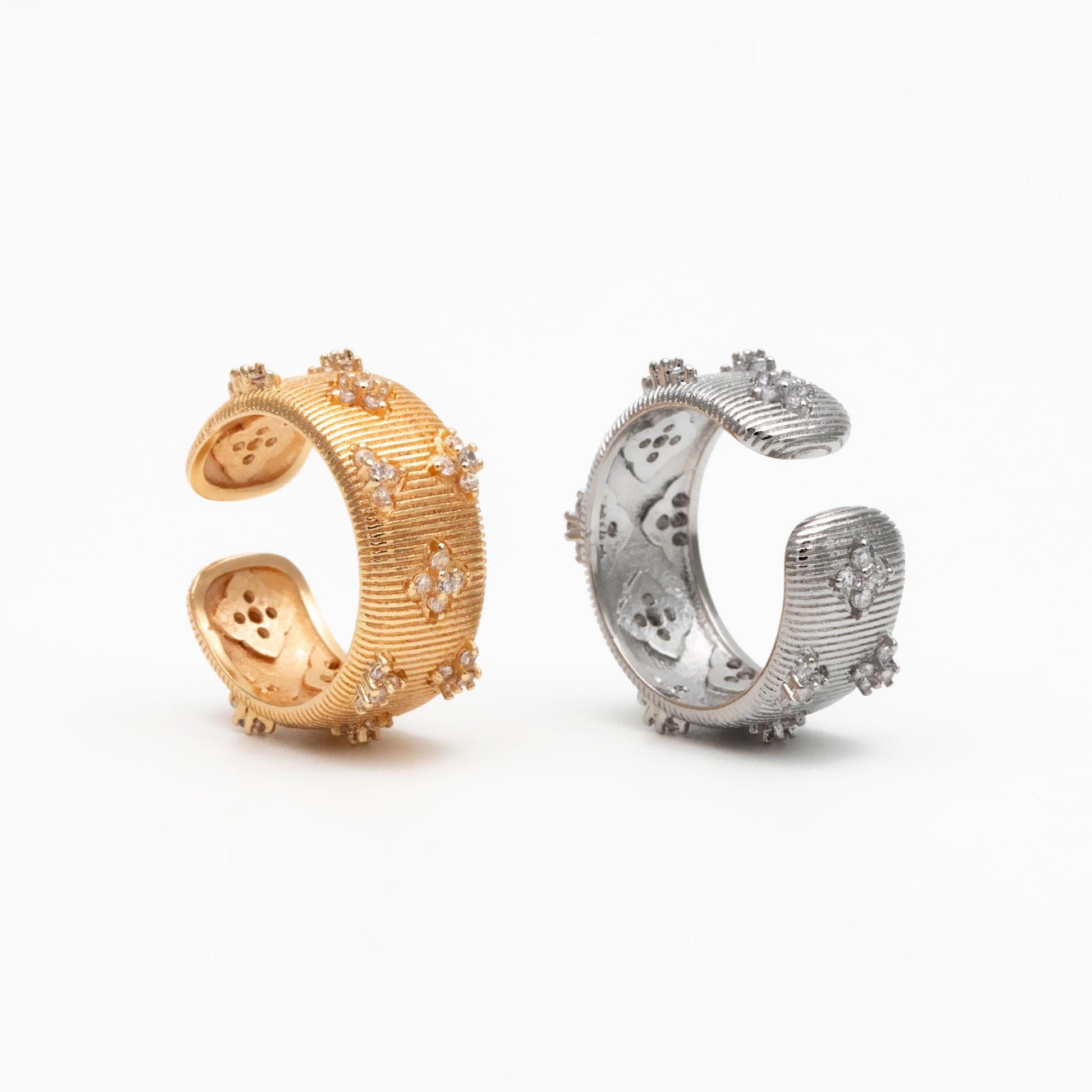 4pcs CZ Pave Gold/ Silver Tone Flower Finger Ring, Everyday Ring, Modern Style Ring, Fashion Rings, Dainty Rings (#JZ-060)