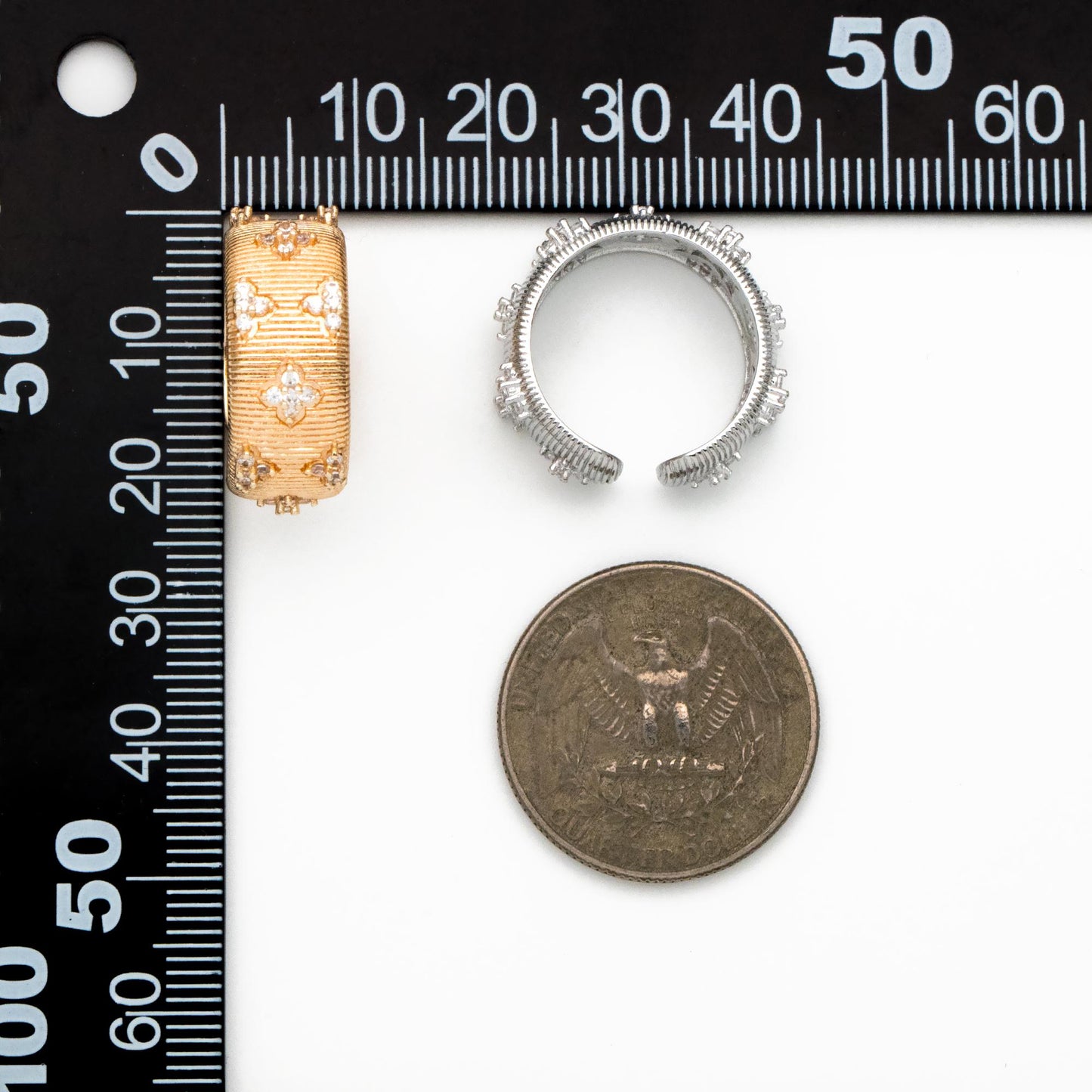 4pcs CZ Pave Gold/ Silver Tone Flower Finger Ring, Everyday Ring, Modern Style Ring, Fashion Rings, Dainty Rings (#GB-4611)