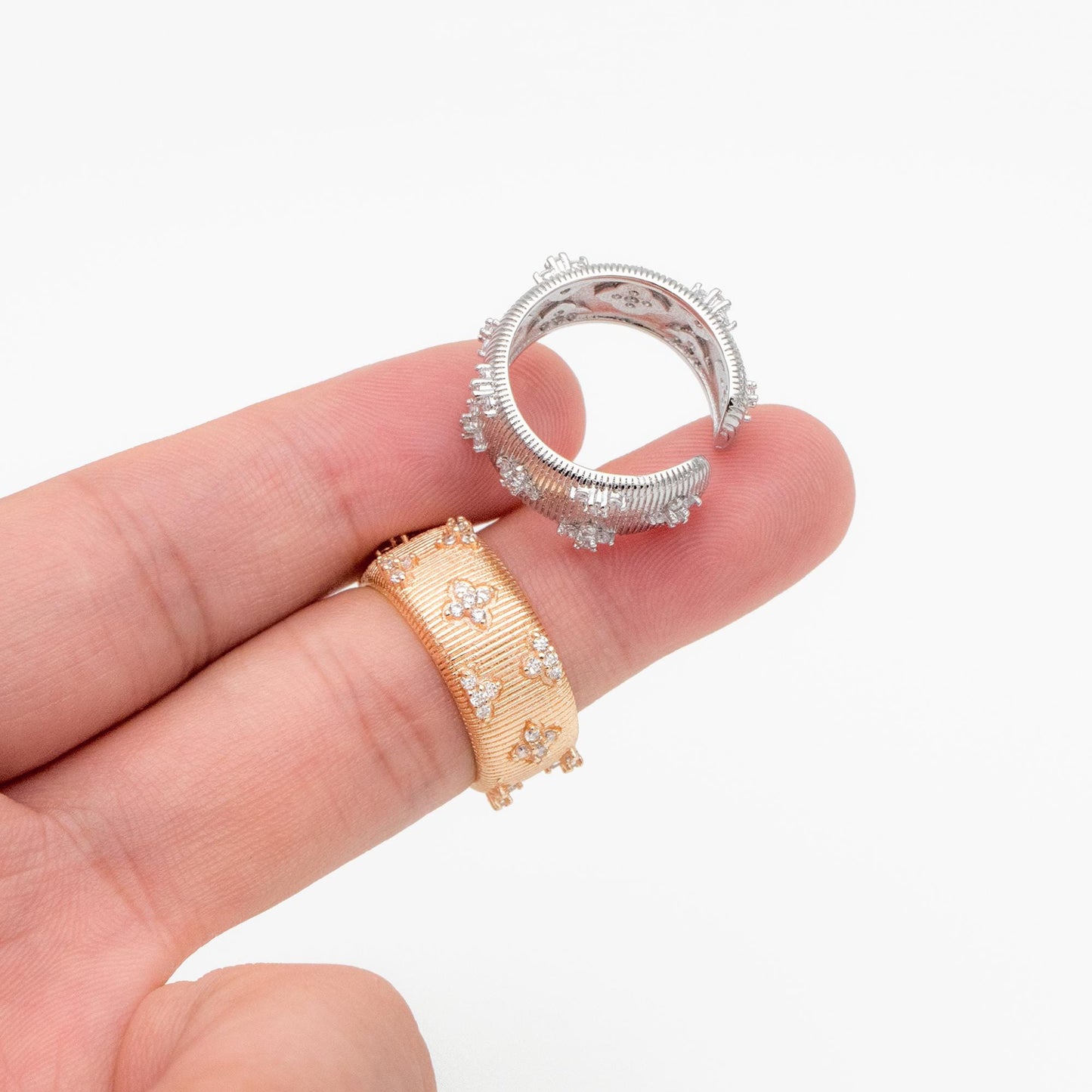 4pcs CZ Pave Gold/ Silver Tone Flower Finger Ring, Everyday Ring, Modern Style Ring, Fashion Rings, Dainty Rings (#GB-4611)