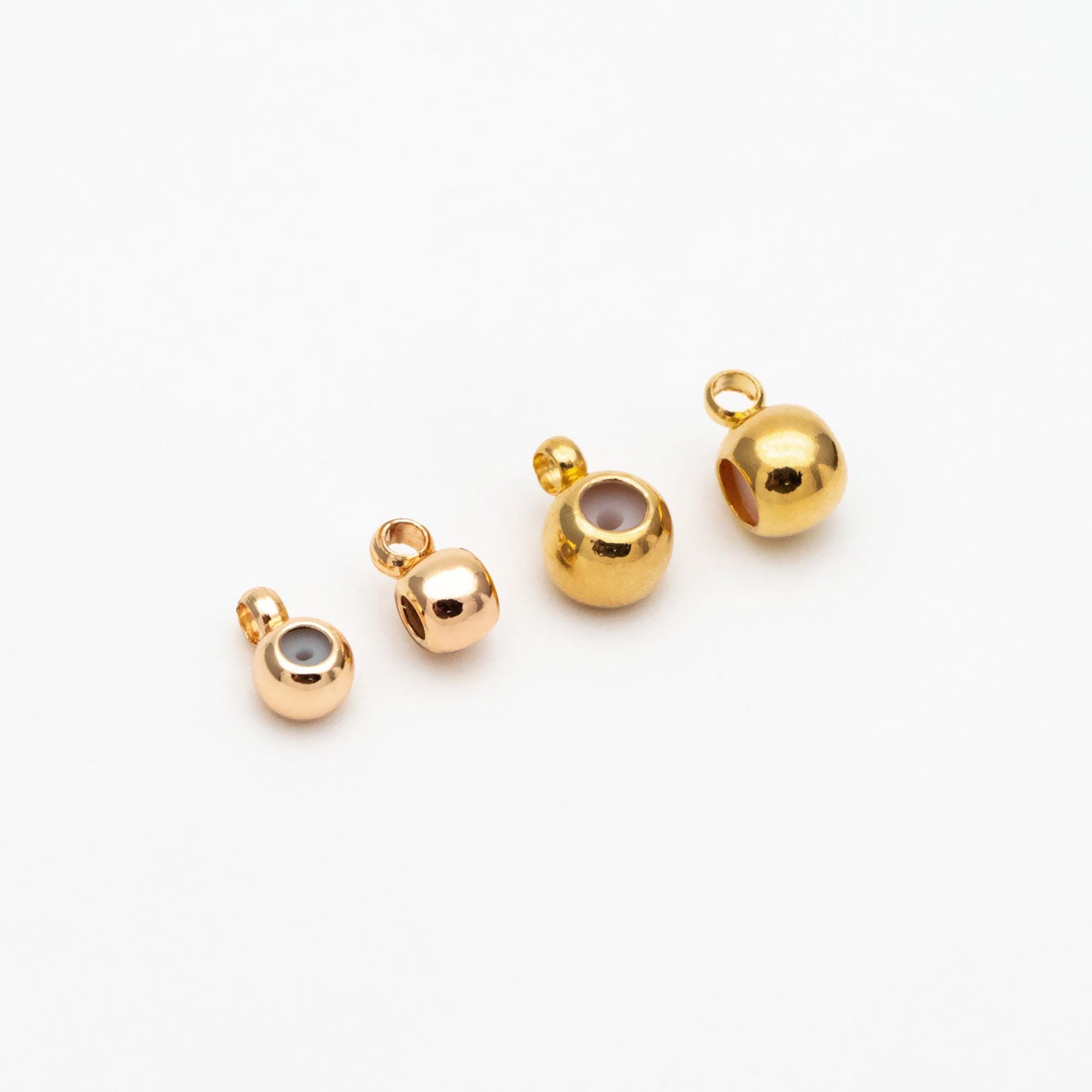 20pcs Rondelle Rubber Stopper Beads with Loop, 3mm/ 4mm, Gold plated Brass Charm Holder Connector (GB-345)