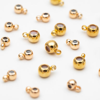 20pcs Rondelle Rubber Stopper Beads with Loop, 3mm/ 4mm, Gold plated Brass Charm Holder Connector (GB-345)