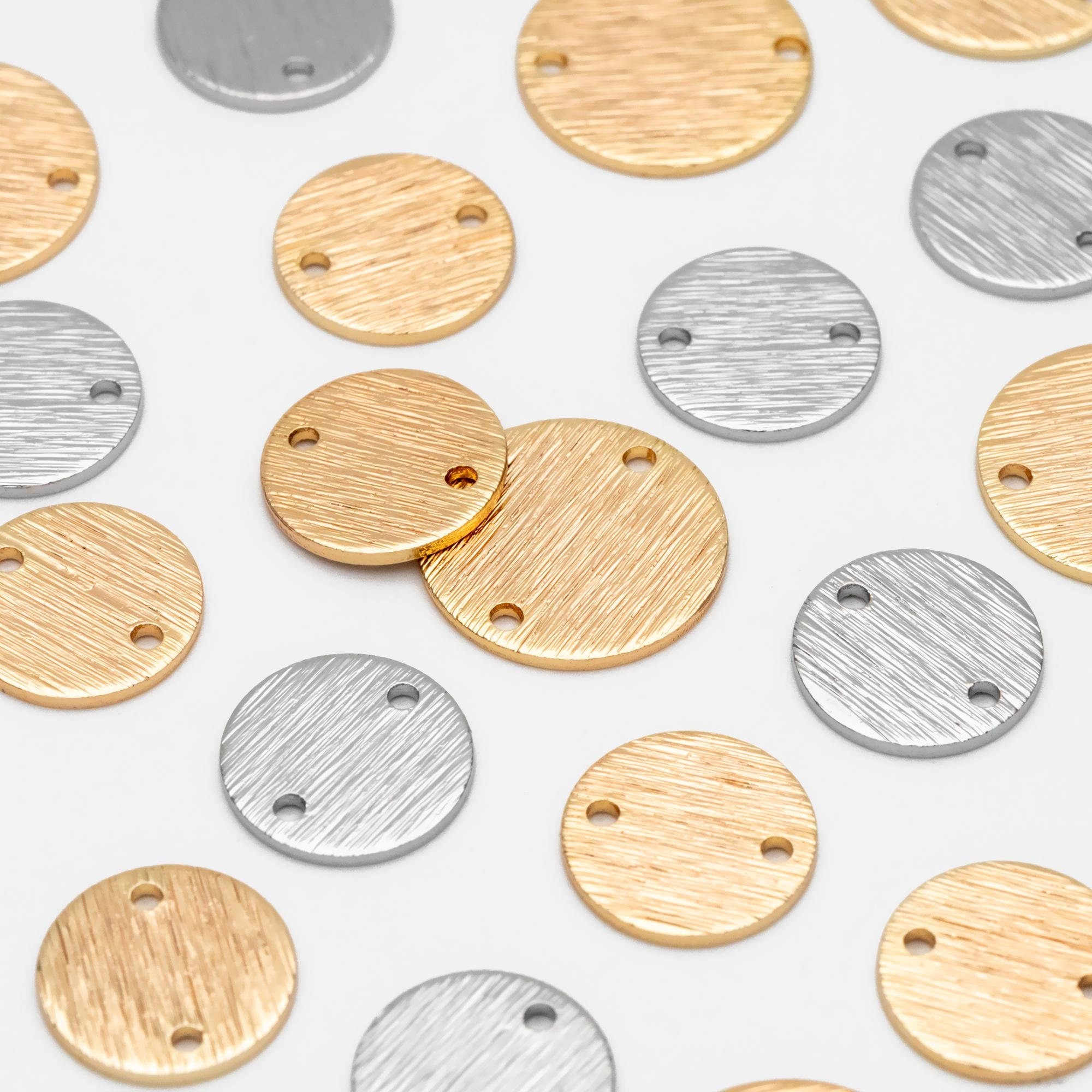 10pcs Brushed Gold/ Silver Tone Disc Circle Connectors 12/ 15mm, Gold/ Rhodium plated Brass Round Coin Disk Charms (GB-3817)