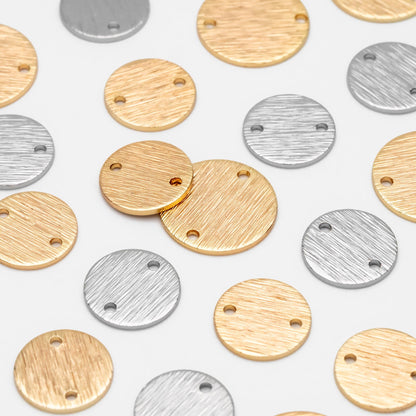 10pcs Brushed Gold/ Silver Tone Disc Circle Connectors 12/ 15mm, Gold/ Rhodium plated Brass Round Coin Disk Charms (GB-3817)