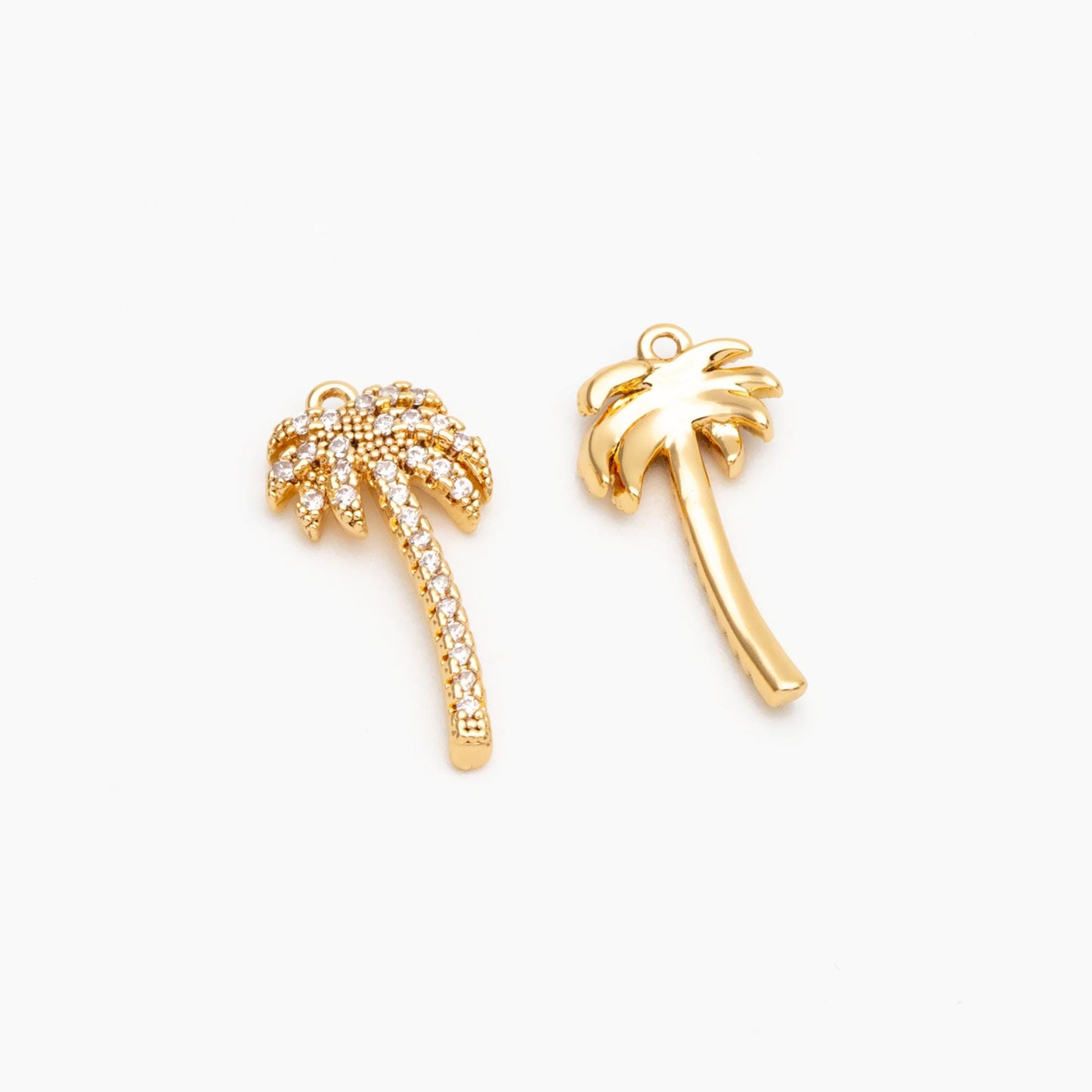 4pcs Gold Palm Tree Charms 19mm, 18K Gold plated Brass, CZ Pave Beach Necklace Pendants (GB-2374-D)