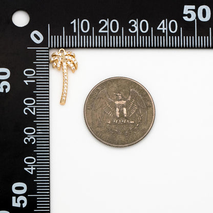 4pcs Gold Palm Tree Charms 19mm, 18K Gold plated Brass, CZ Pave Beach Necklace Pendants (GB-2374-D)
