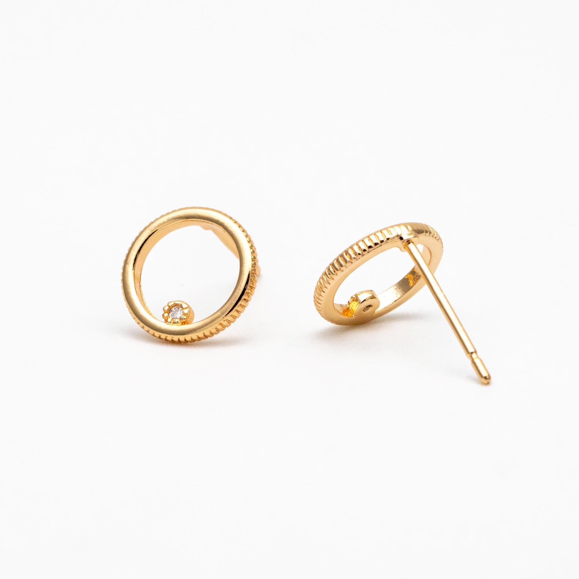 10pcs CZ Pave Circle Ear Posts 10mm, Real Gold/ Rhodium Plated Brass, Geometric Ring Stud Earrings (#GB-365)