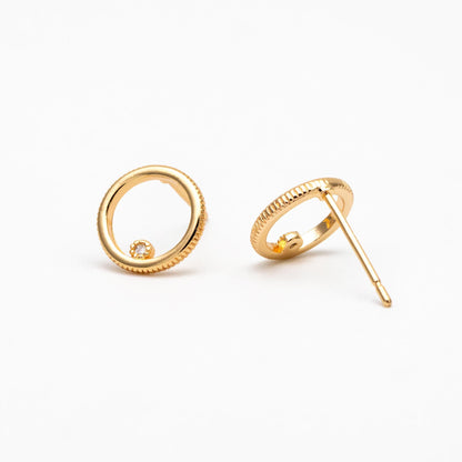 10pcs CZ Pave Circle Ear Posts 10mm, Real Gold/ Rhodium Plated Brass, Geometric Ring Stud Earrings (#GB-365)