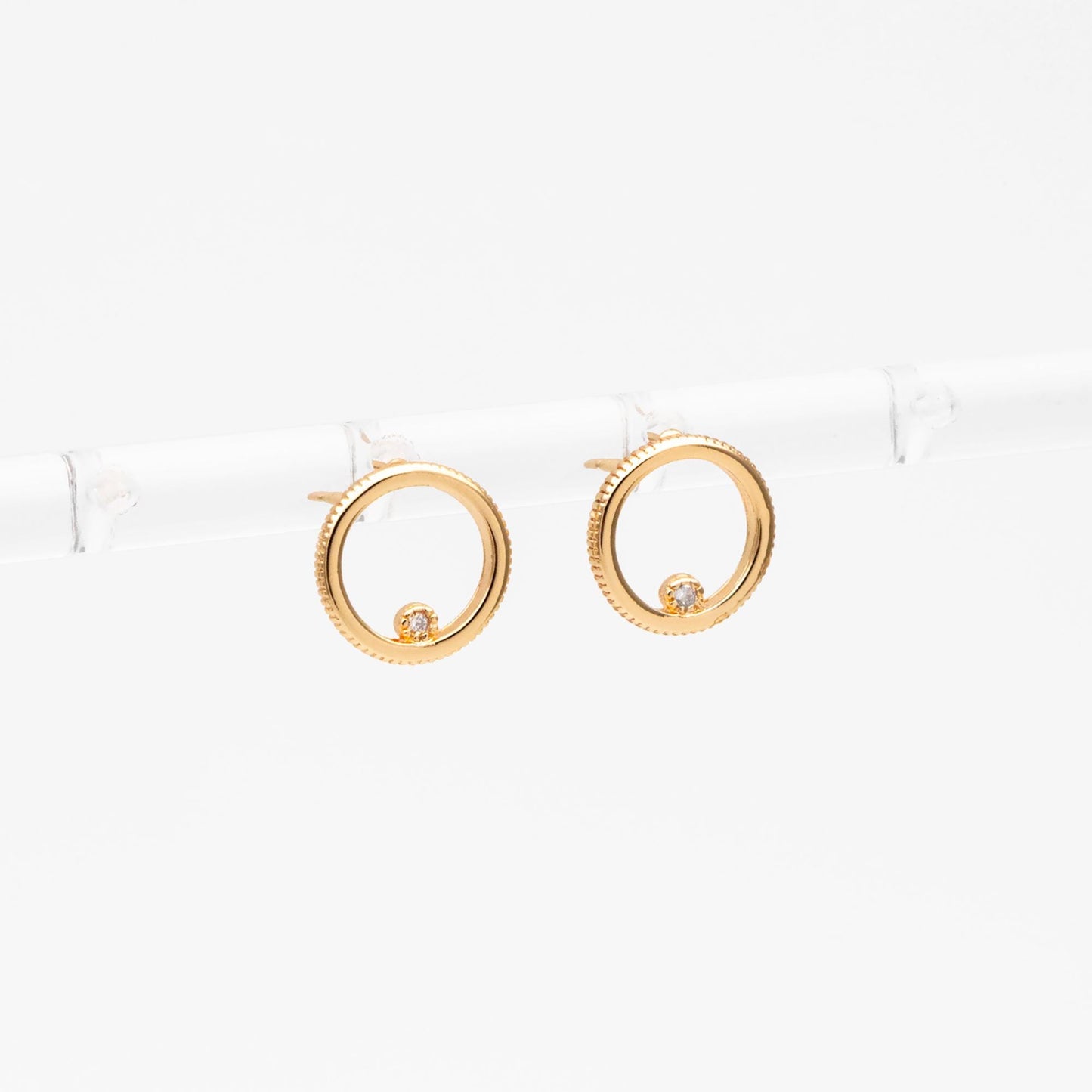 10pcs CZ Pave Circle Ear Posts 10mm, Real Gold/ Rhodium Plated Brass, Geometric Ring Stud Earrings (#GB-365)