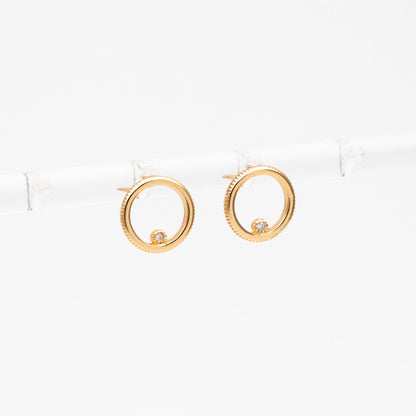 10pcs CZ Pave Circle Ear Posts 10mm, Real Gold/ Rhodium Plated Brass, Geometric Ring Stud Earrings (#GB-365)