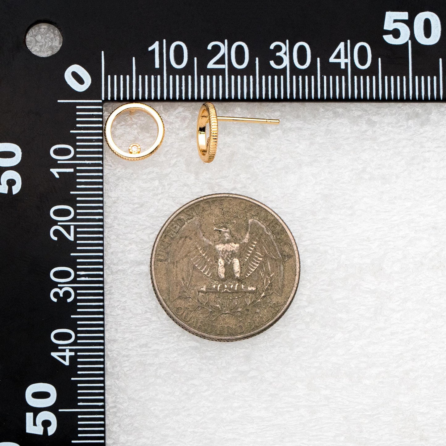 10pcs CZ Pave Circle Ear Posts 10mm, Real Gold/ Rhodium Plated Brass, Geometric Ring Stud Earrings (#GB-365)