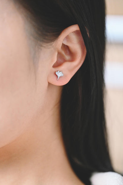 10pcs Gold/ Silver Ginkgo Leaf Ear Posts 9x8mm, Gold/ Rhodium Plated Brass Minimalist Stud Earrings (GB-3290)