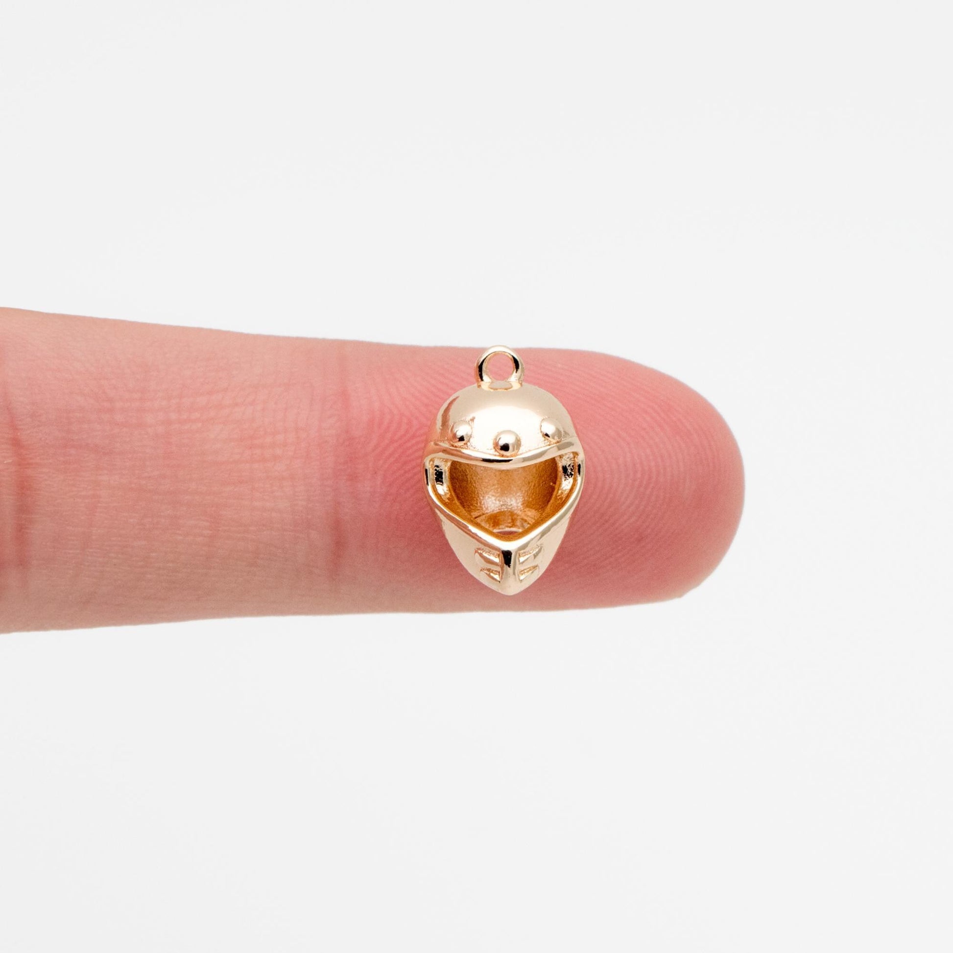 4pcs Gold Motorcycle Helmet Charms, 18K Gold Plated Brass, 3D Helmet Pendants (GB-4621)