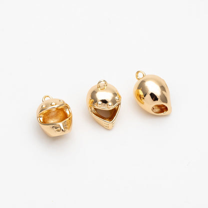 4pcs Gold Motorcycle Helmet Charms, 18K Gold Plated Brass, 3D Helmet Pendants (GB-4621)